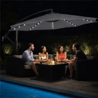 Záhradný slnečník s ľad osvetlením 290 cm, šedý SPRINGOS ATENA GU0046