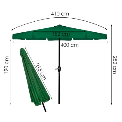 Záhradný slnečník 400 cm SPRINGOS GU0031 zelený