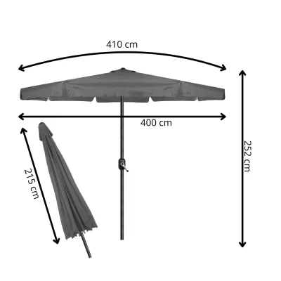 Záhradný slnečník 400 cm SPRINGOS GU0040 tmavo šedý