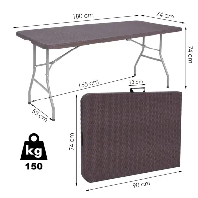 Skladací cateringový stôl 180x74 cm SPRINGOS RAUT GF0055 hnedý
