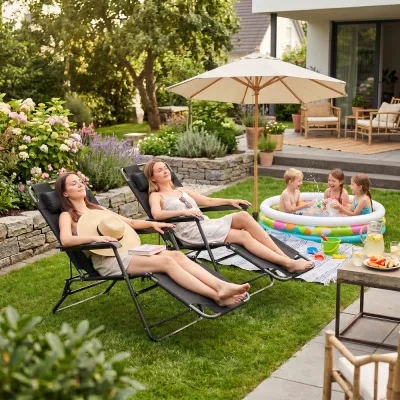 Záhradné polohovacie kreslo SPRINGOS RELAX čierne