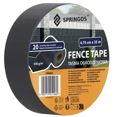 Plotová páska 4,75 cm x 35 m + spony SPRINGOS FN0003 antracitová