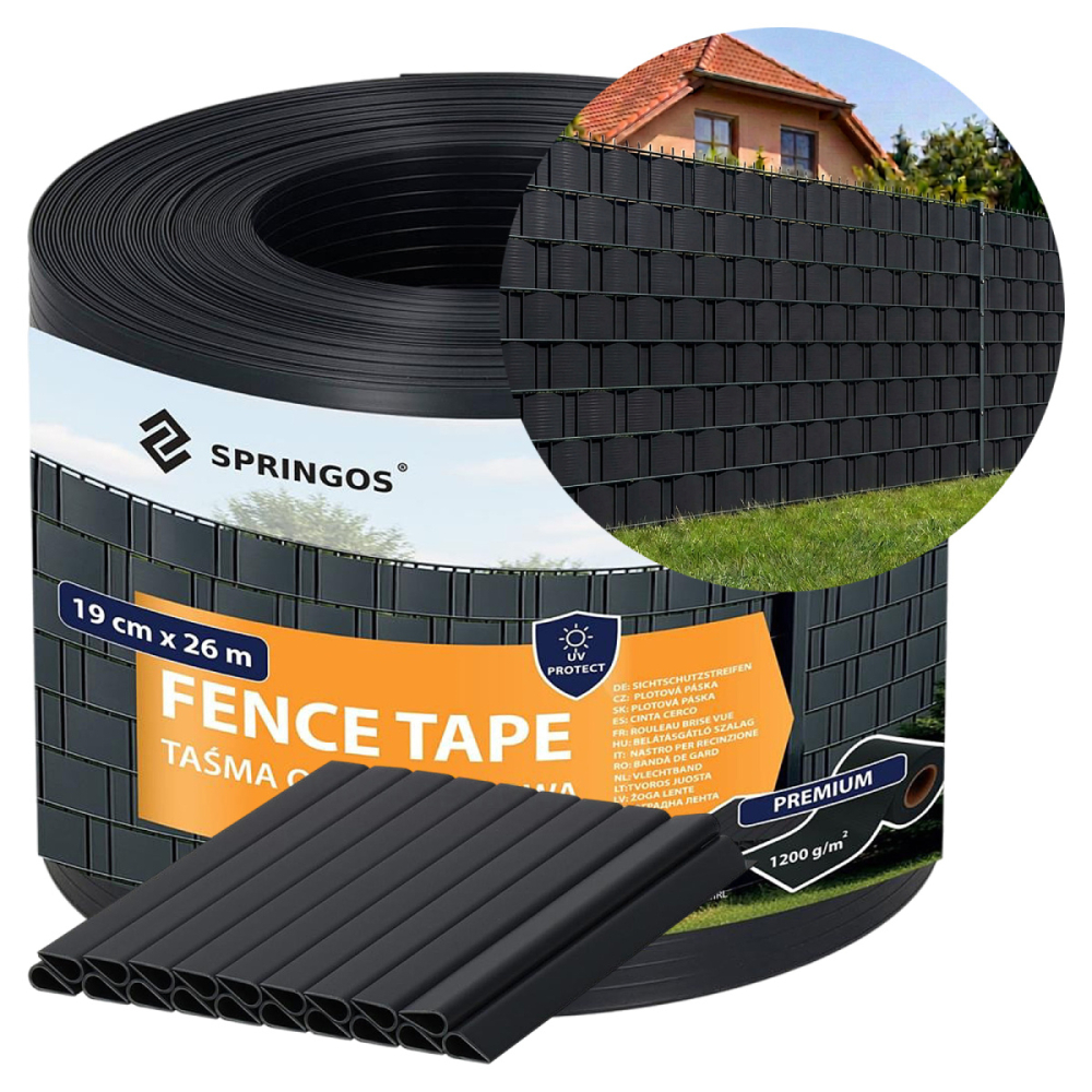 Plotová páska Premium 19cm x 26m + spony SPRINGOS FN0005 antracitová