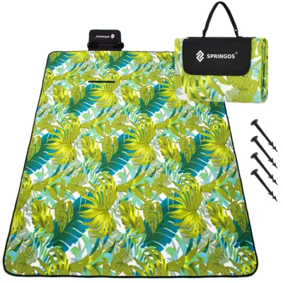 Pikniková deka 200x200 cm SPRINGOS PM041 zelená s listami