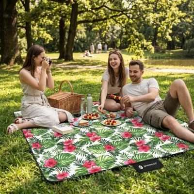Pikniková deka 300x200 cm, zeleno-červená SPRINGOS FLOWERS