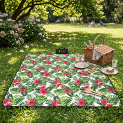 Pikniková deka 300x200 cm, zeleno-červená SPRINGOS FLOWERS