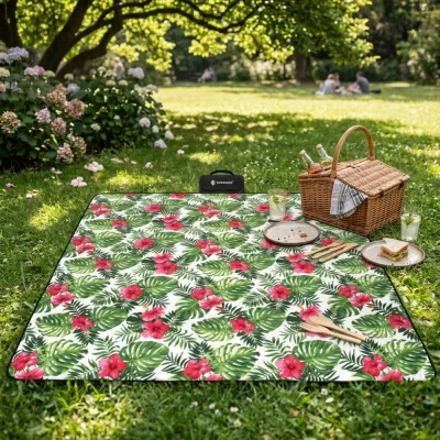 Pikniková deka 300x200 cm, zeleno-červená SPRINGOS FLOWERS