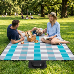 Pikniková deka 240x200 cm, modro-šedá SPRINGOS LINES