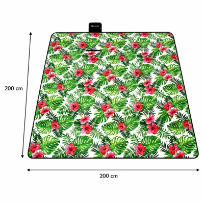 Pikniková deka 200x200 cm, zeleno-červená SPRINGOS FLOWERS