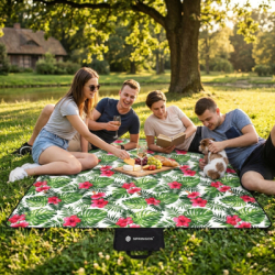 Pikniková deka 200x200 cm, zeleno-červená SPRINGOS FLOWERS