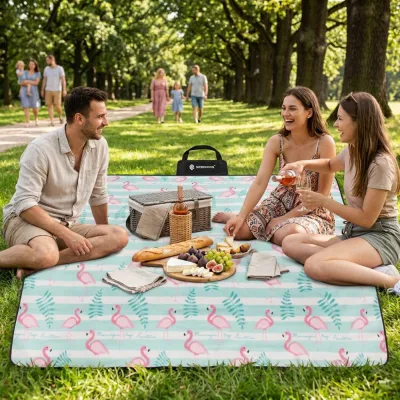 Pikniková deka 200x200 cm SPRINGOS PM016 plameniaky