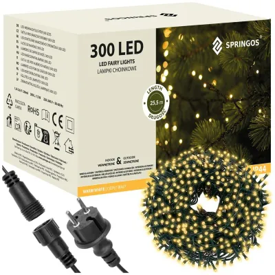 LED svetelná reťaz - 25,5m, 300LED, IP44, teplá biela