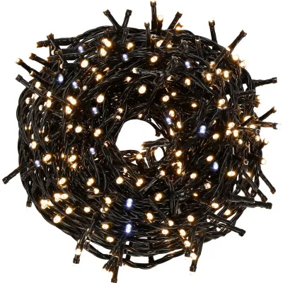 LED svetelná reťaz - 25,5m, 300LED, IP44, teplá biela + záblesky