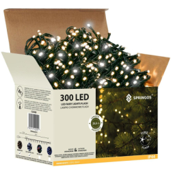 LED svetelná reťaz - 25,5m, 300LED, IP44, teplá biela + záblesky