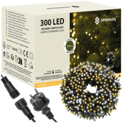 LED svetelná reťaz - 25,5m, 300LED, IP44, teplá biela + záblesky