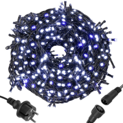 LED svetelná reťaz - 25,5m, 300LED, IP44, studená biela + záblesky