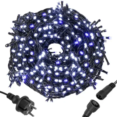 LED svetelná reťaz - 25,5m, 300LED, IP44, studená biela + záblesky