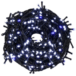 LED svetelná reťaz - 25,5m, 300LED, IP44, studená biela + záblesky