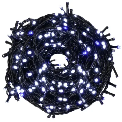 LED svetelná reťaz - 25,5m, 300LED, IP44, studená biela + záblesky