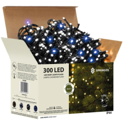 LED svetelná reťaz - 25,5m, 300LED, IP44, studená biela + záblesky