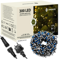 LED svetelná reťaz - 25,5m, 300LED, IP44, studená biela + záblesky