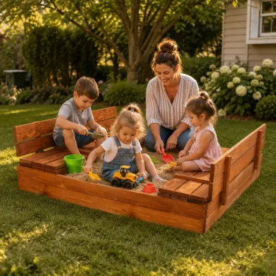 Detské pieskovisko s krytom 150x150 cm DECHLAND Smart 150SET hnedé