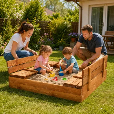 Detské pieskovisko s krytom 150x150 cm DECHLAND Smart 150ZI hnedé