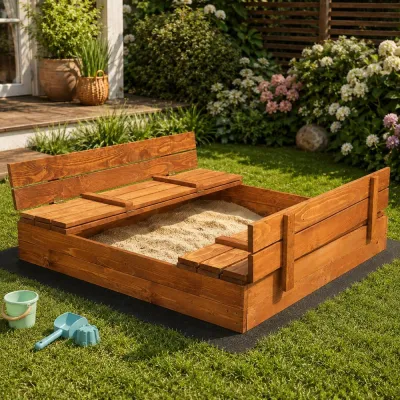 Detské pieskovisko s krytom 180x180 cm DECHLAND Smart 180ZI hnedé