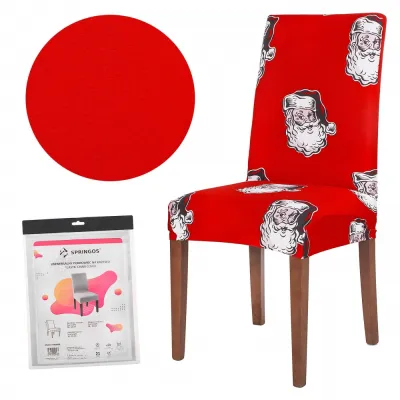 Vianočný poťah na stoličku SPRINGOS SPANDEX HA0011 červený Santa Claus