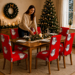 Vianočný poťah na stoličku SPRINGOS SPANDEX HA0011 červený Santa Claus