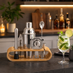 Barmanská sada 12ks so šejkrom 750 ml Springos Superior strieborná