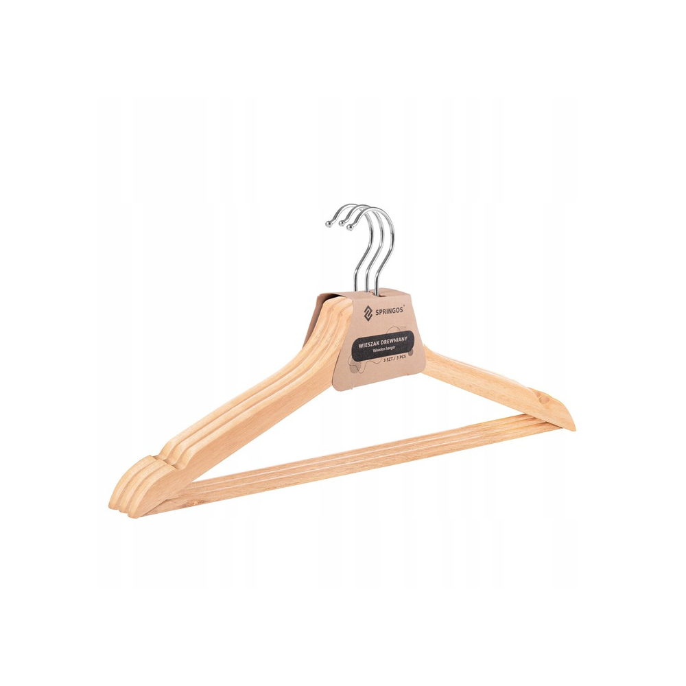 Drevené ramienka na oblečenie 43 cm SPRINGOS HG0001 3ks prírodné