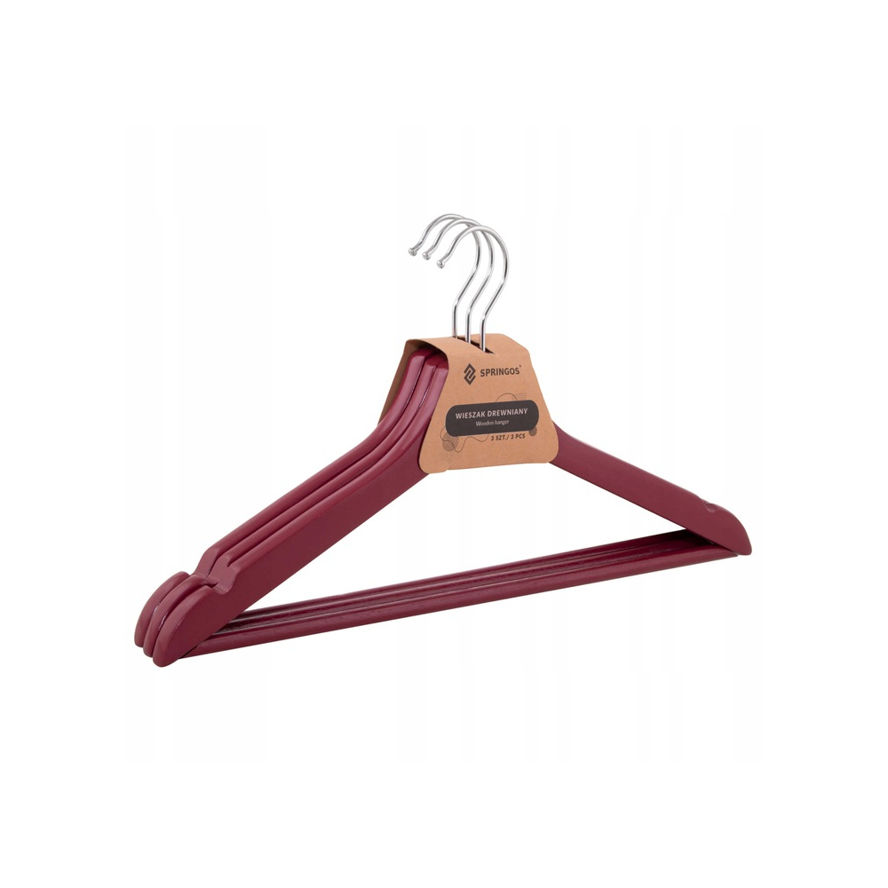 Drevené ramienka na oblečenie 43 cm SPRINGOS HG0002 3ks vínová