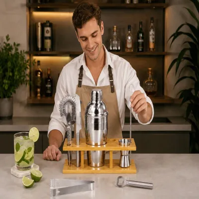 Barmanská sada 9ks 550 ml so stojanom SPRINGOS Martini strieborná