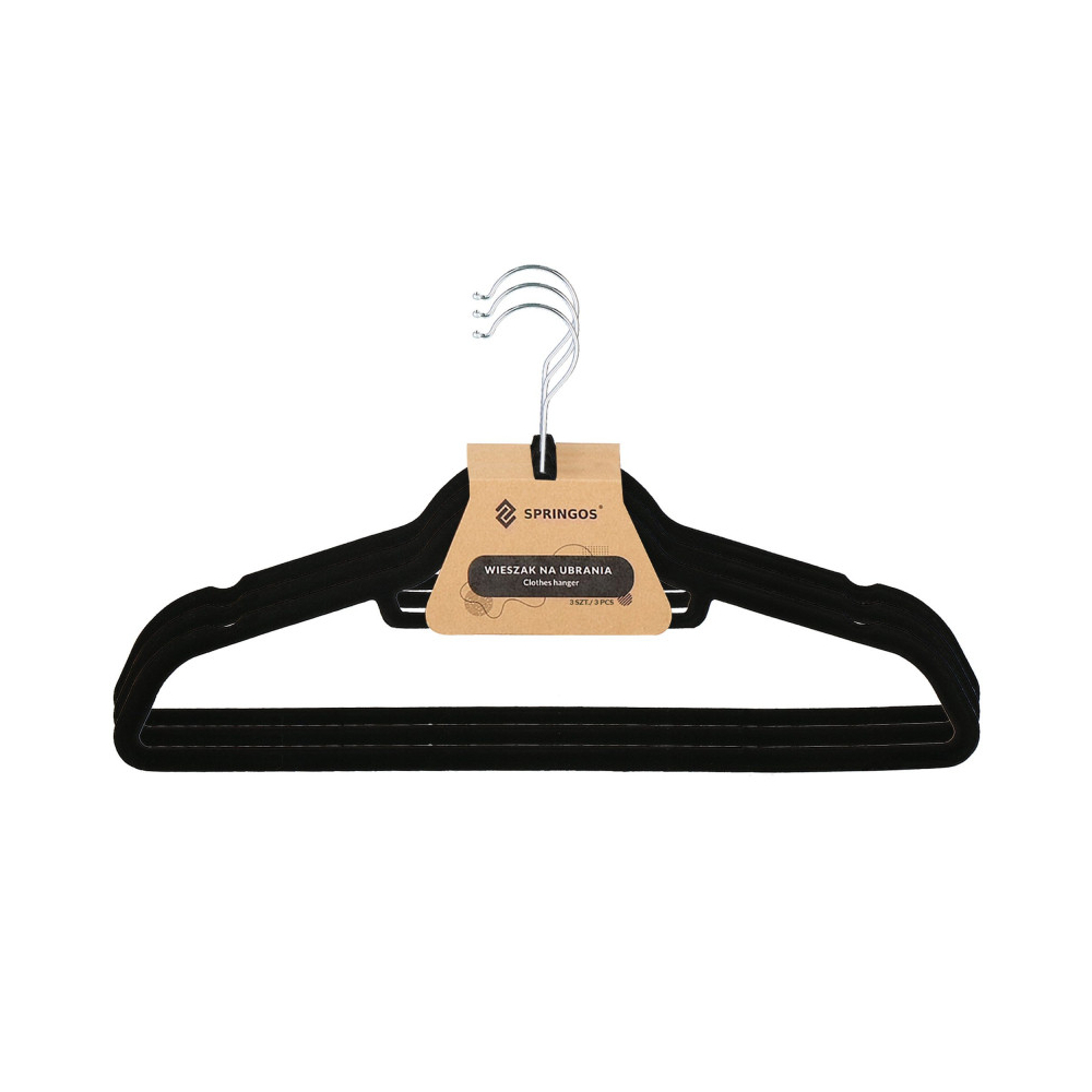 Zamatové ramienka na oblečenie 44,5 cm SPRINGOS HG0041 3ks čierna