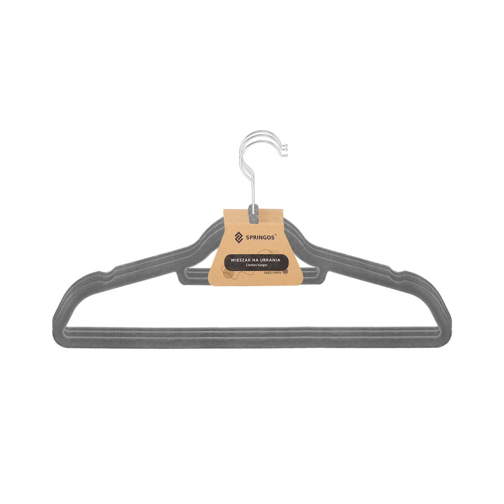 Zamatové ramienka na oblečenie 44,5 cm SPRINGOS HG0042 3ks šedá