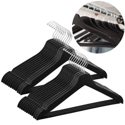 Drevené ramienka na oblečenie 43,5 cm SPRINGOS HG0058 20ks čierna