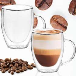 SPRINGOS HA7349 poháre na kávu 300 ml dvojstenná s uchom číra