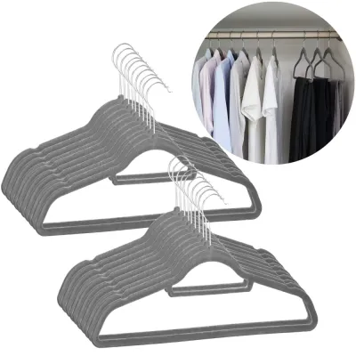Zamatové ramienka na oblečenie 44,5 cm SPRINGOS HG0061 20ks sivá
