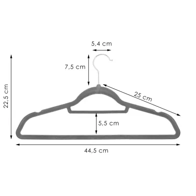 Zamatové ramienka na oblečenie 44,5 cm SPRINGOS HG0061 20ks sivá