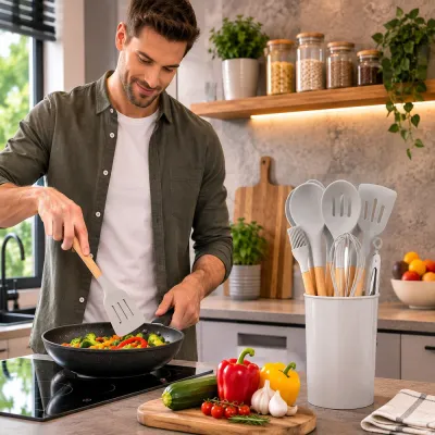 Sada kuchynského náčinia 12ks SPRINGOS Chef KI0003 svetlo šedá