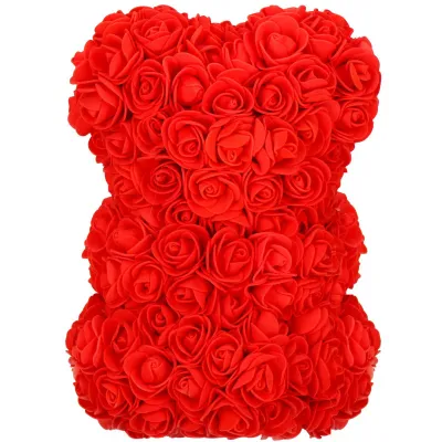 Medvedík z ruží 22 cm SPRINGOS ROSE BEAR HA7219 červený s bielym srdcom