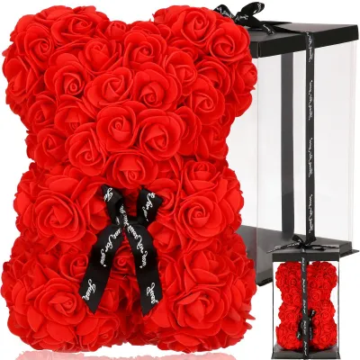 Medvedík z ruží 22 cm SPRINGOS ROSE BEAR HA7218 červený