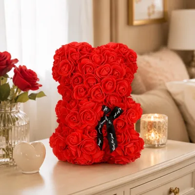 Medvedík z ruží 22 cm SPRINGOS ROSE BEAR HA7218 červený