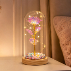 Večná ruža v skle s LED 22 cm SPRINGOS HA5159 viacfarebná