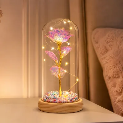 Večná ruža v skle s LED 22 cm SPRINGOS HA5159 viacfarebná