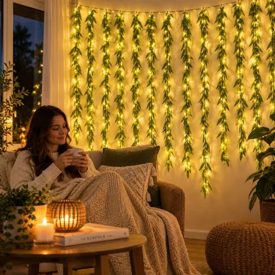 Svetelný záves s listami 200 LED 5,85 m SPRINGOS CL4125