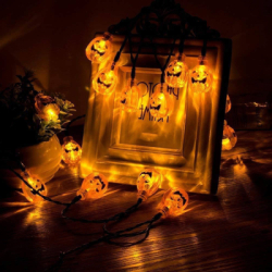 LED reťaz Tekvica - 2,8m, 20LED, 8 funkcií, ovládač, 3xAA, IP44, teplá biela
