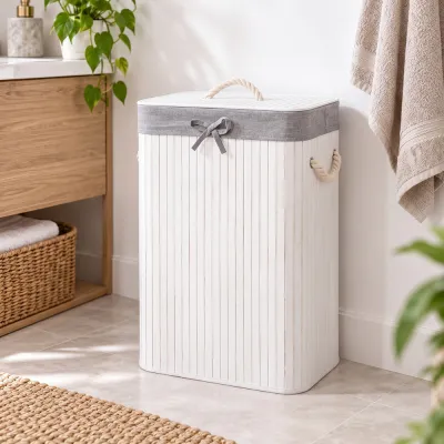 Kôš na bielizeň 72 l bambusový SPRINGOS BAMBOO HA0076 biely