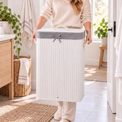 Kôš na bielizeň 72 l bambusový SPRINGOS BAMBOO HA0076 biely